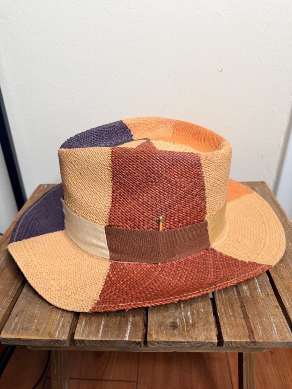 Nick Fouquet Multicolor Patchwork Straw Fedora Hat